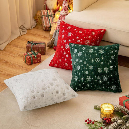 Kissenbezüge Weihnachten 2er Set Flauschig Schneeflocken 45x45 cm Weiß