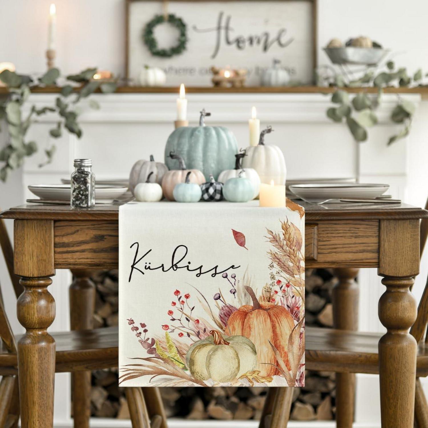 Artoid Mode Herbst Tischläufer Kürbisse Blumen Blätter