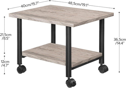 Druckertisch mit arretierbaren Rädern, rollbar, 2 Ebenen, Industrie-Design