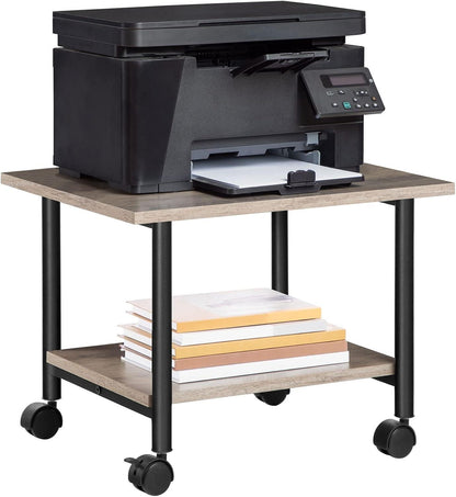 Rollbarer Druckerständer mit 2 Ebenen, Industrie-Design, Greige/Schwarz