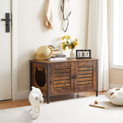 Katzenklo Schrank mit Lamellentür und Eisenfüßen