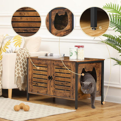 Katzenklo Schrank mit Lamellentür und Eisenfüßen