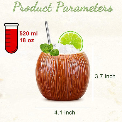 Kokosnuss Tiki-Becher 530ml 4er-Set Keramik Cocktailgläser