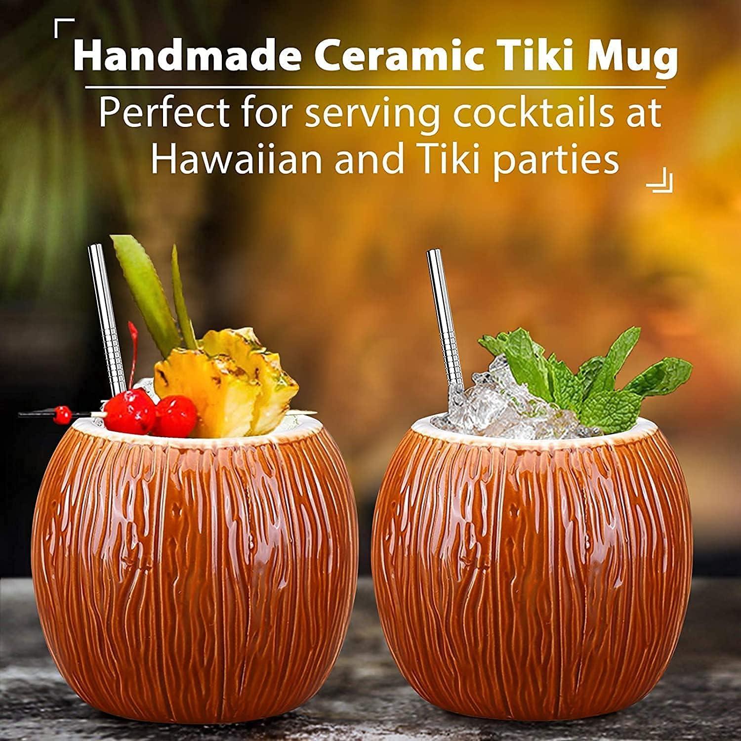 Keramik Tiki-Becher 530ml - 4er-Set Kokosnuss Cocktailgläser