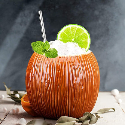 Tiki-Becher 530ml Keramik 4er-Set Kokosnuss Cocktailgläser