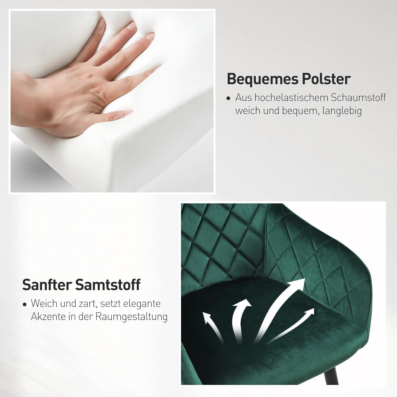 CLIPOP Esszimmerstühle 4er Set Samt Grün Armlehne Polsterstuhl