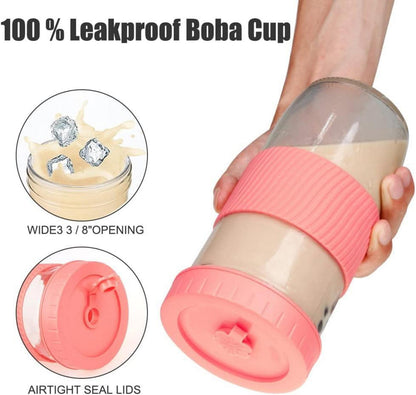 24oz Bubble Tea Becher Trinkgläser mit Strohhalm und Deckel, 2er Set