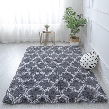 Hochflor Teppich Flauschig Wohnzimmer Schlafzimmer Modern Grau