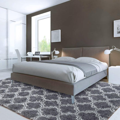 Teppich Hochflor Wohnzimmer Schlafzimmer Modern Grau 185x185cm