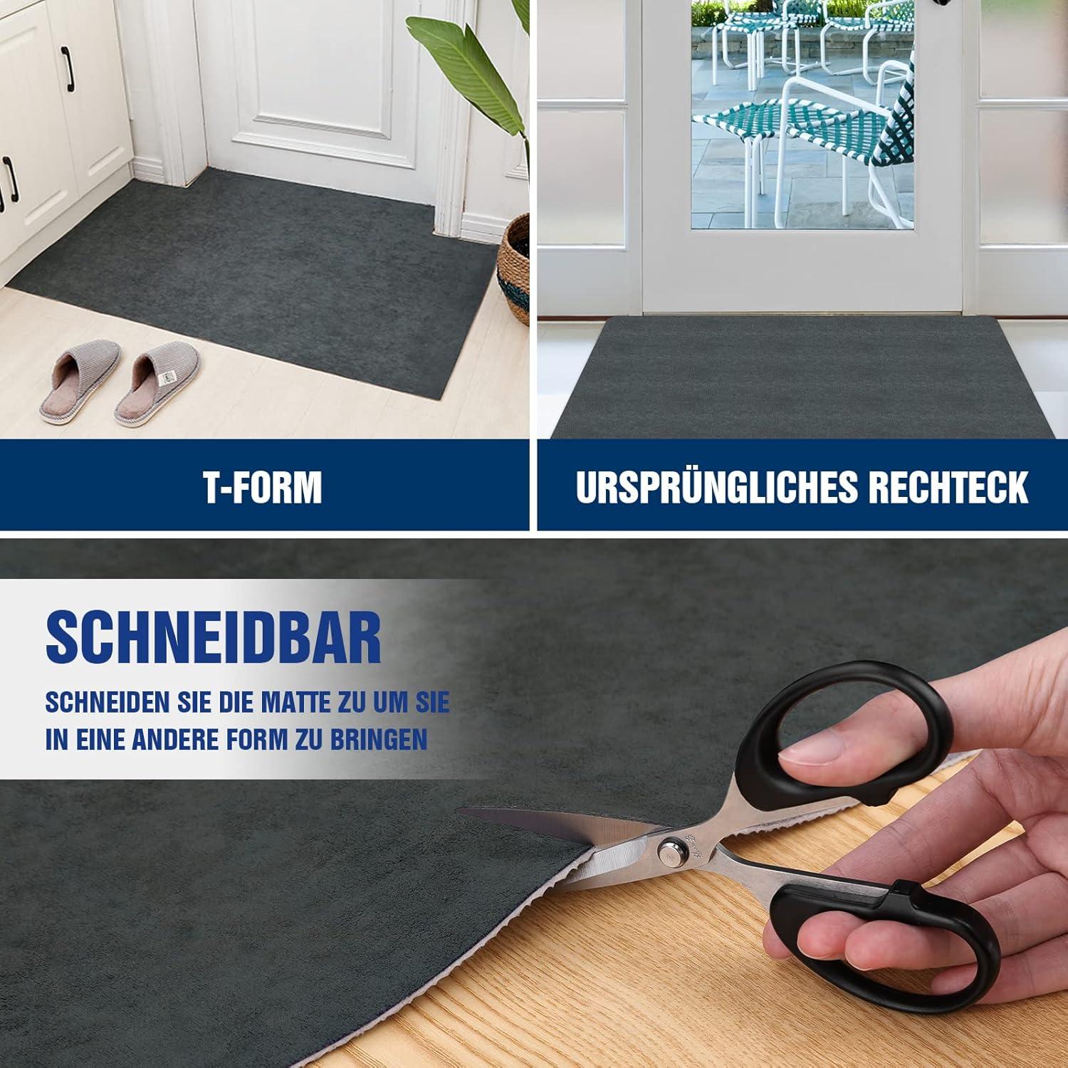 DFIONC Fußmatte innen waschbar 40x60 cm dunkelgrau - Schmutzfänger, Saugfähiger Küchenläufer, rutschfeste Eingangstürmatte