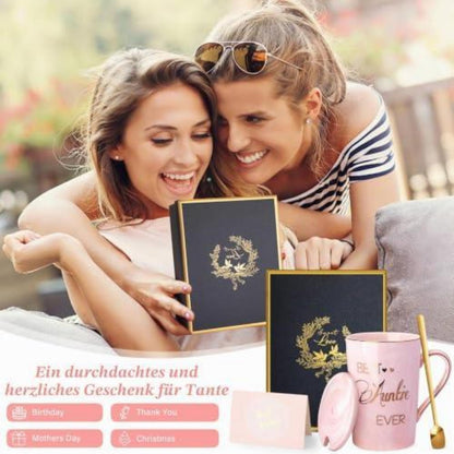 Tasse "Best Auntie Ever" mit Deckel & Löffel – Geschenk für Tante