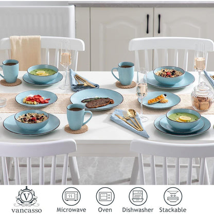32-teiliges Steingut Tafelservice im Vintage Look, Blau