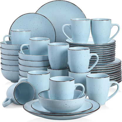 48-teiliges Steingut Geschirrset im Vintage Look, Blau