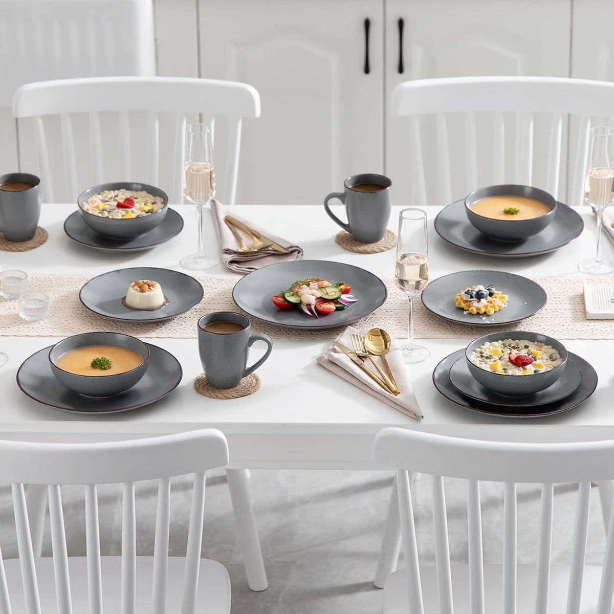 Tafelservice Steingut Vintage Look 16-teilig Grau