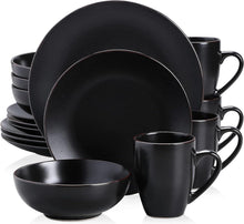 Kombiservice Vintage Steingut Geschirr-Set 16-teilig Schwarz