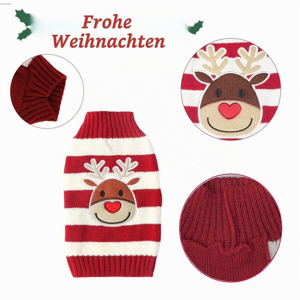 Hundepullover Weihnachten: Warmer Strick Rollkragen für Welpen