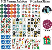 24 Adventskalender Nummer Aufkleber Weihnachten Set