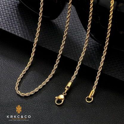 Goldfarbene Kette Herren Silberkette 2,5mm Edelstahl Rope Halskette