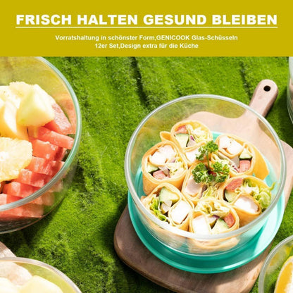 Vorratsdosen Glas rund Deckel Salatschüssel 12er-Set