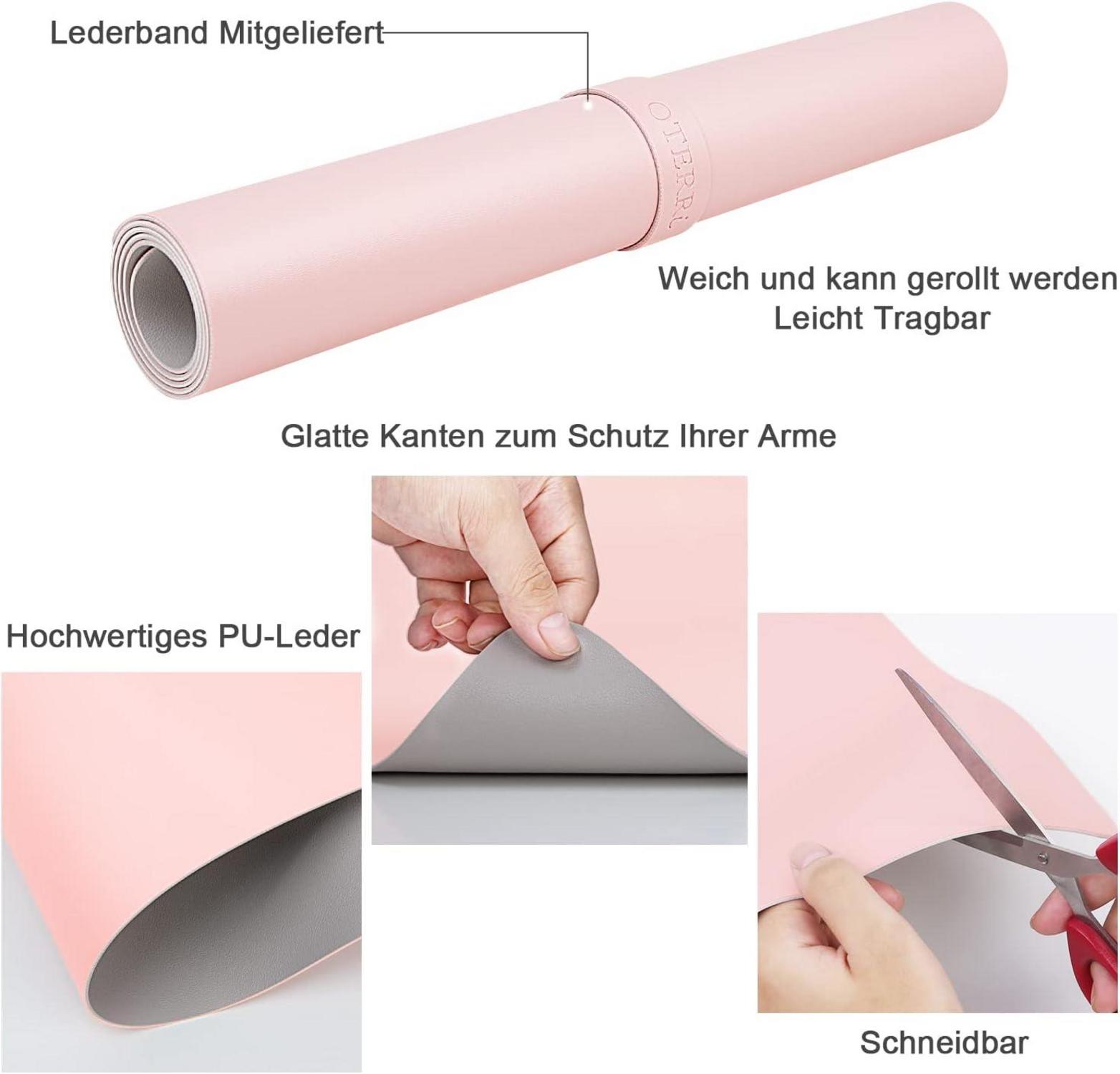 Schreibtischunterlage Mauspad Doppelseitig Rosa+Grau 90x43cm