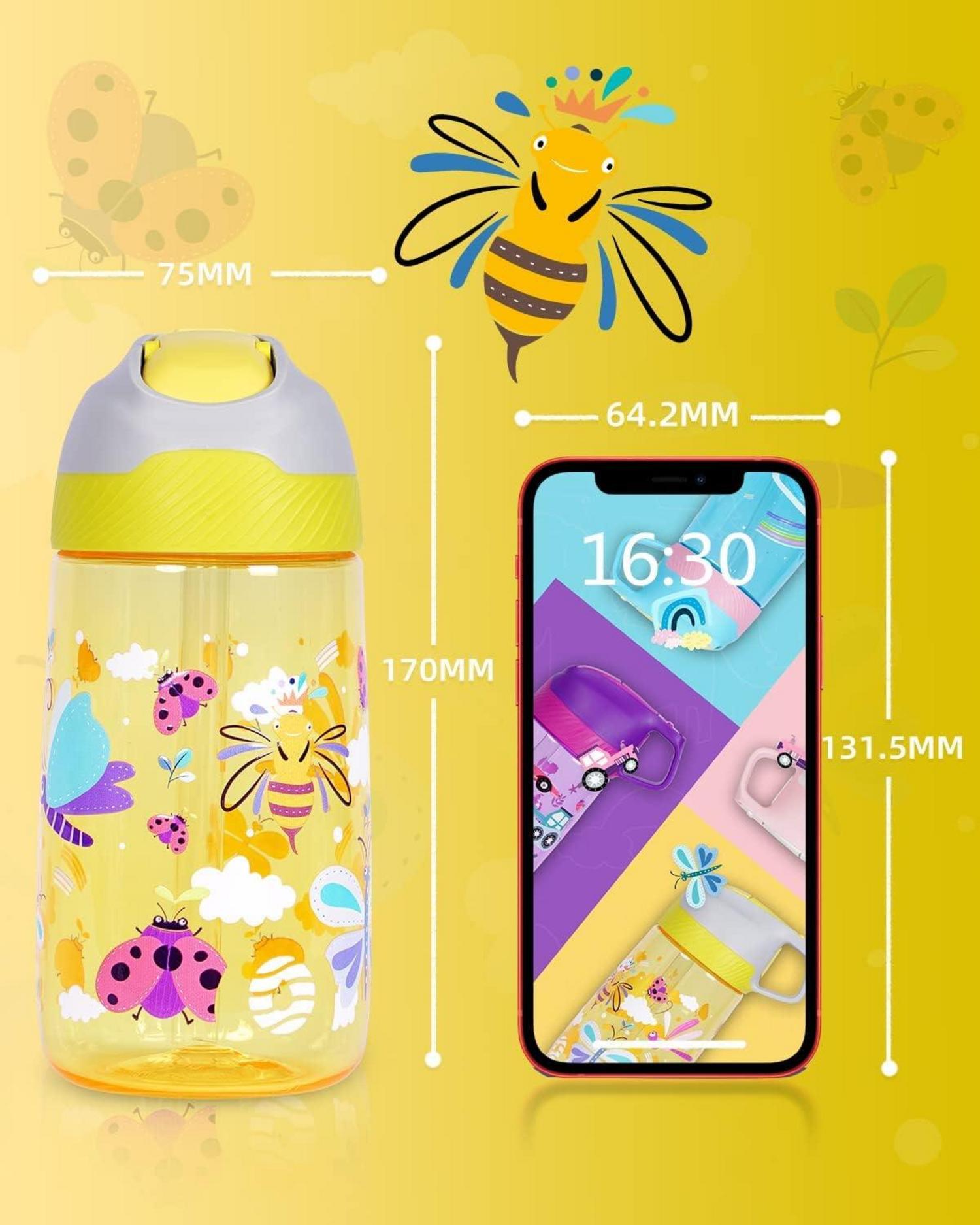 Kinder Trinkflasche 450ml mit Strohhalm aus Tritan - BPA frei - Gelb