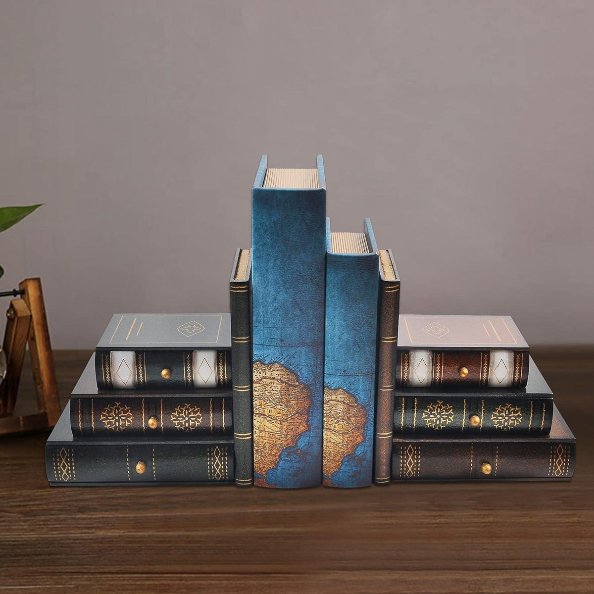 Vintage Holz Buchstützen Organizer Deko Büro Bibliothek