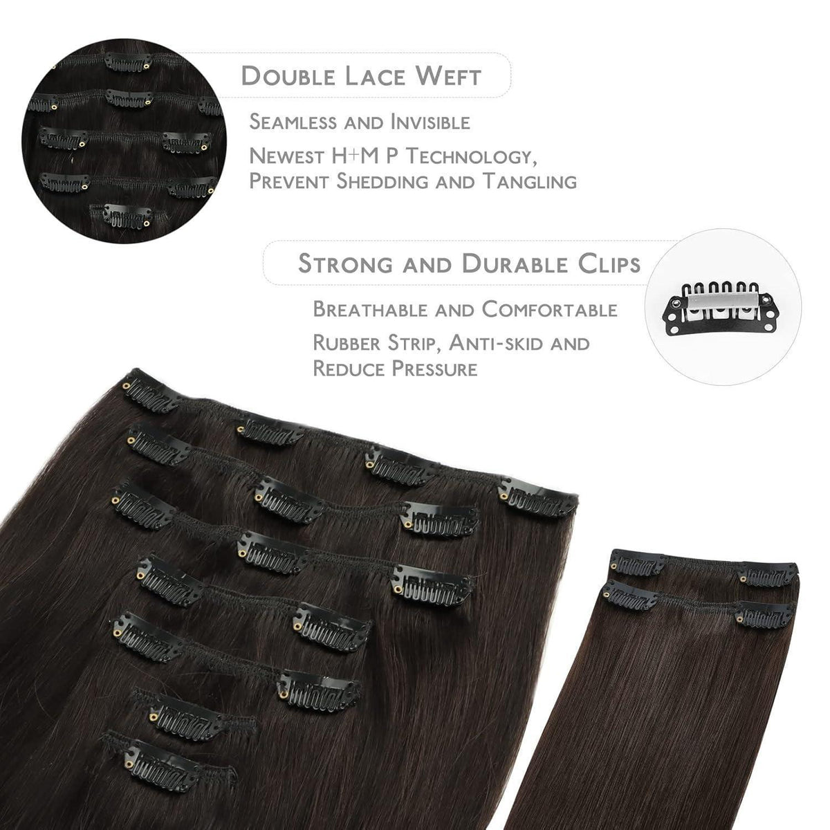 Echthaar Clip Ins Dunkelbraun 40cm - 150g