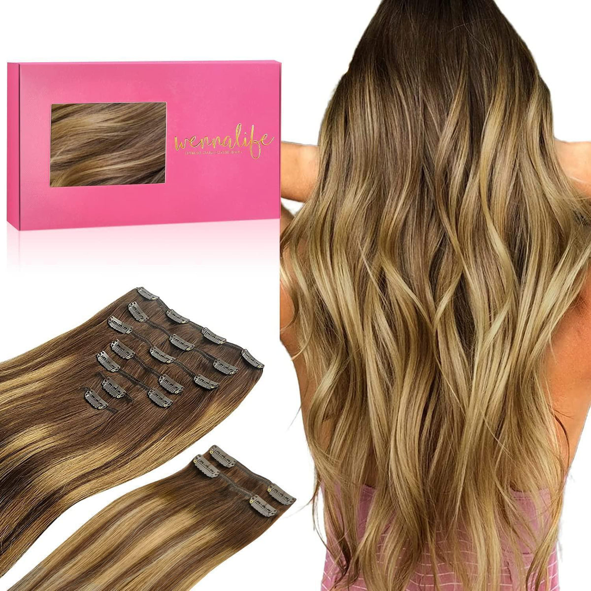 Clip In Echthaar Extensions Balayage Schoko-Karamell 60cm