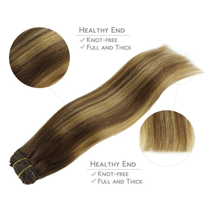 Clip In Echthaar Extensions Balayage Schoko-Karamell 60cm