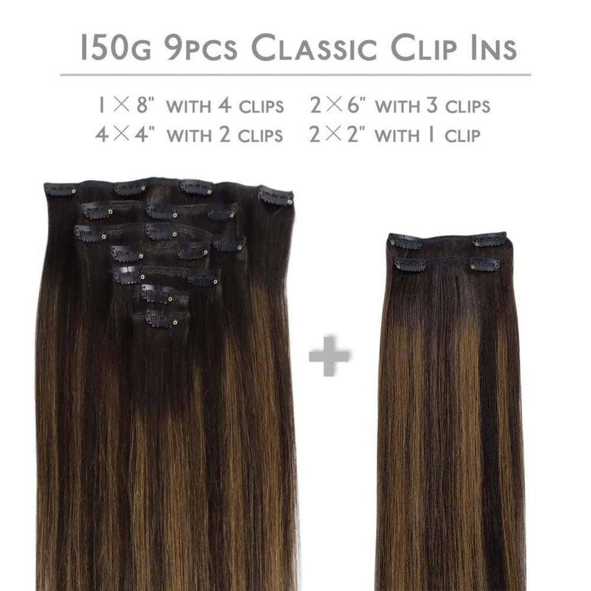 Echthaar Clip-in Verängerung Dunkelbraun-Kastanienbraun Balayage