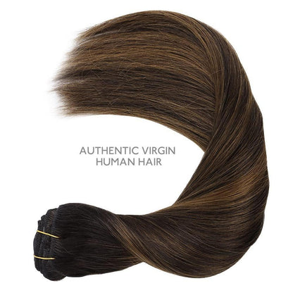 Echthaar Clip-in Verängerung Dunkelbraun-Kastanienbraun Balayage