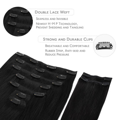 Clip-in Haarverlängerung Echthaar Schwarz 55cm 150g