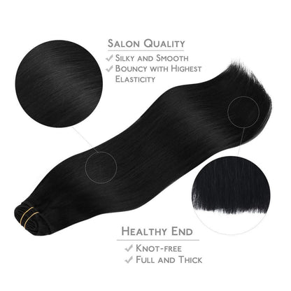 Clip-in Haarverlängerung Echthaar Schwarz 55cm 150g