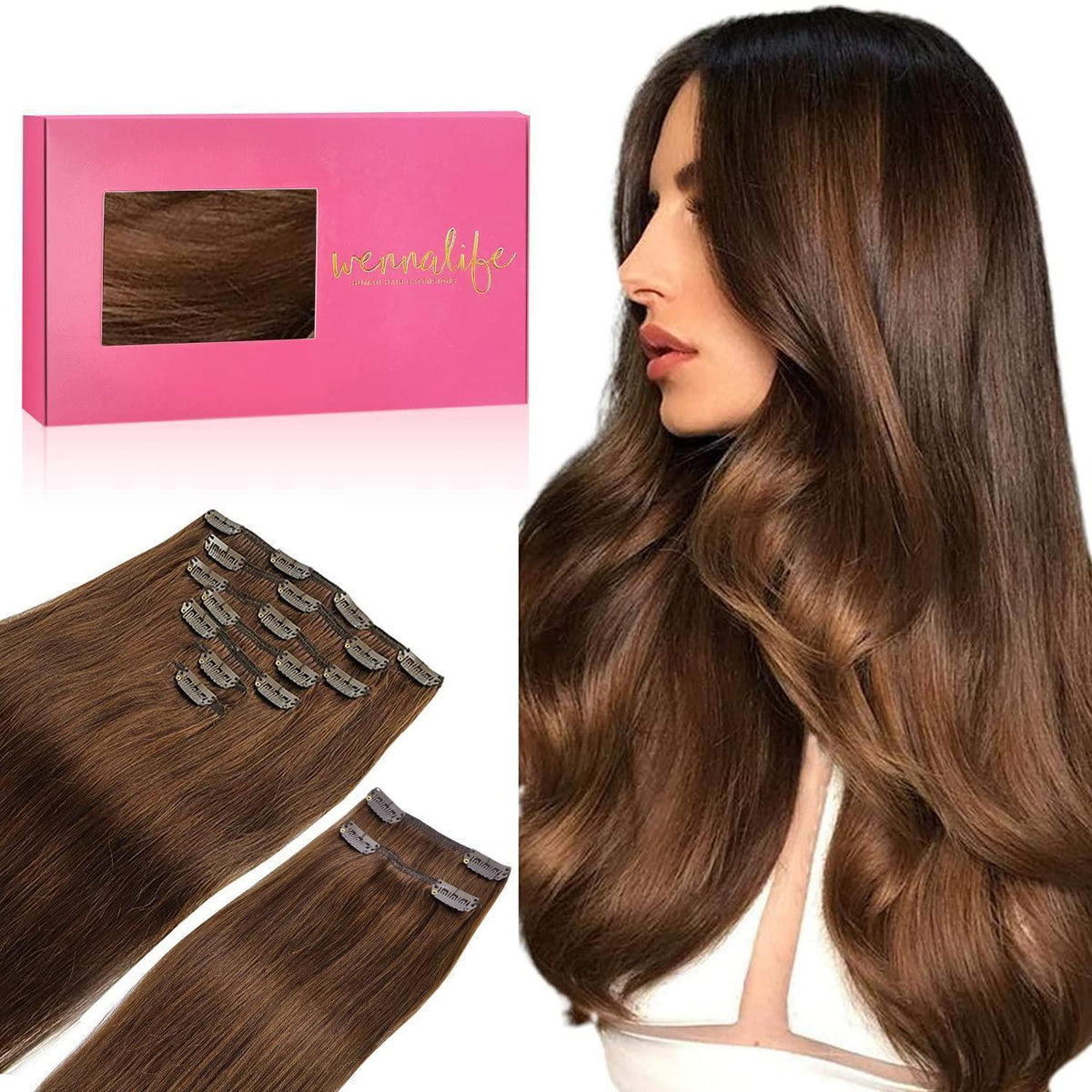 Echthaar Clip-Ins Schokoladenbraun 40cm 150g