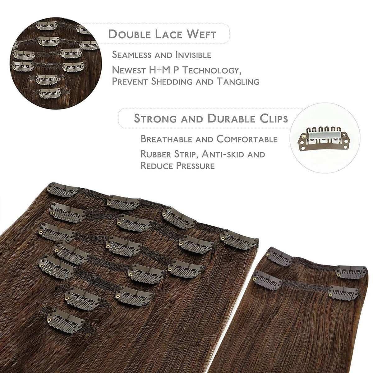 Echthaar Clip-Ins Schokoladenbraun 40cm 150g
