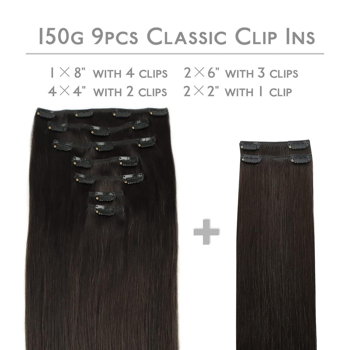Echthaar Clip Ins Dunkelbraun 50cm - 150g