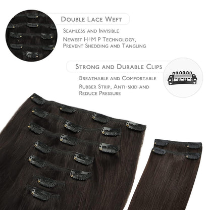 Echthaar Clip Ins Dunkelbraun 50cm - 150g