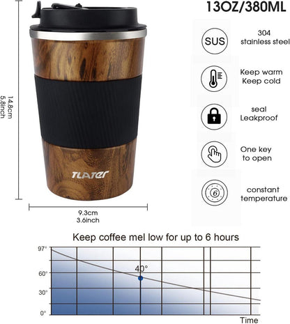 Tlater Kaffeebecher to go 380ml Thermobecher Edelstahl Isolierbecher