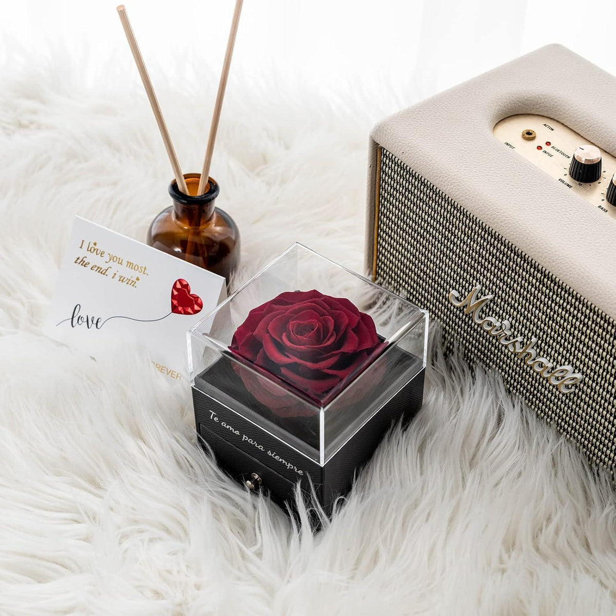 Konservierte Rose mit Herz-Halskette & Ohrringen – Ewiges Geschenk