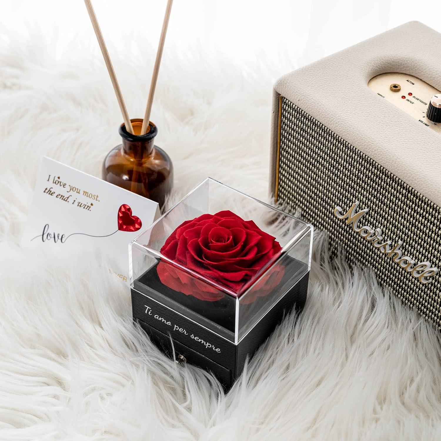 Ewige Rote Rose mit Halskette und Ohrringen - Geschenkbox für Frauen