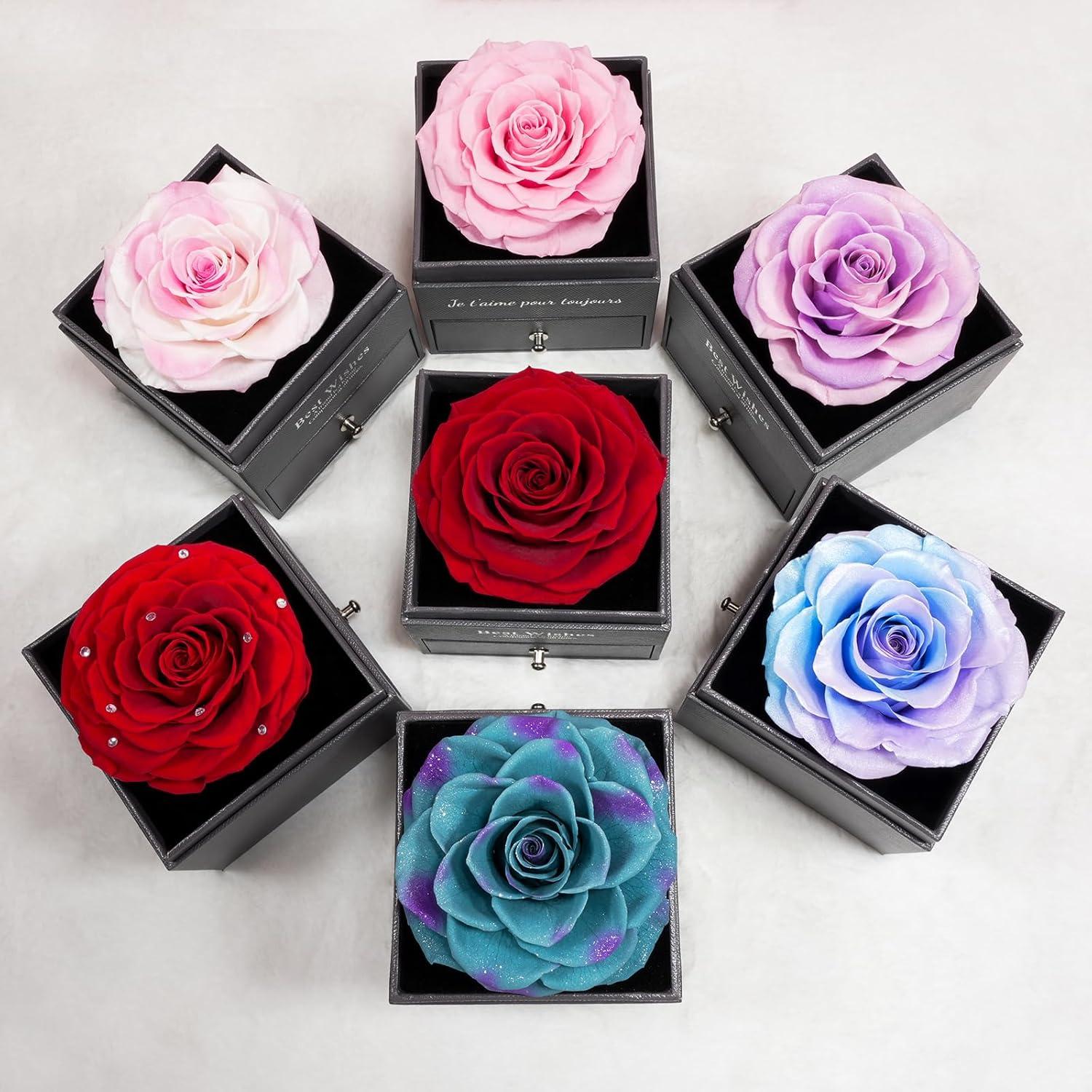 Ewige Rote Rose mit Halskette und Ohrringen - Geschenkbox für Frauen