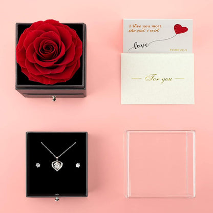 Ewige Rote Rose Konservierte Blumen Halskette Set für Frauen