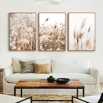 Poster Set Beige Pampas Wandbilder Modern Wohnzimmer