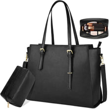NEWHEY Handtasche Damen Shopper Groß 15.6 Zoll Schwarz Leder