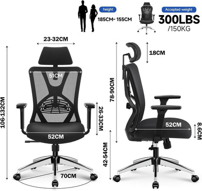 Ergonomischer Bürostuhl mit verstellbarer Lendenwirbelstütze & 3D