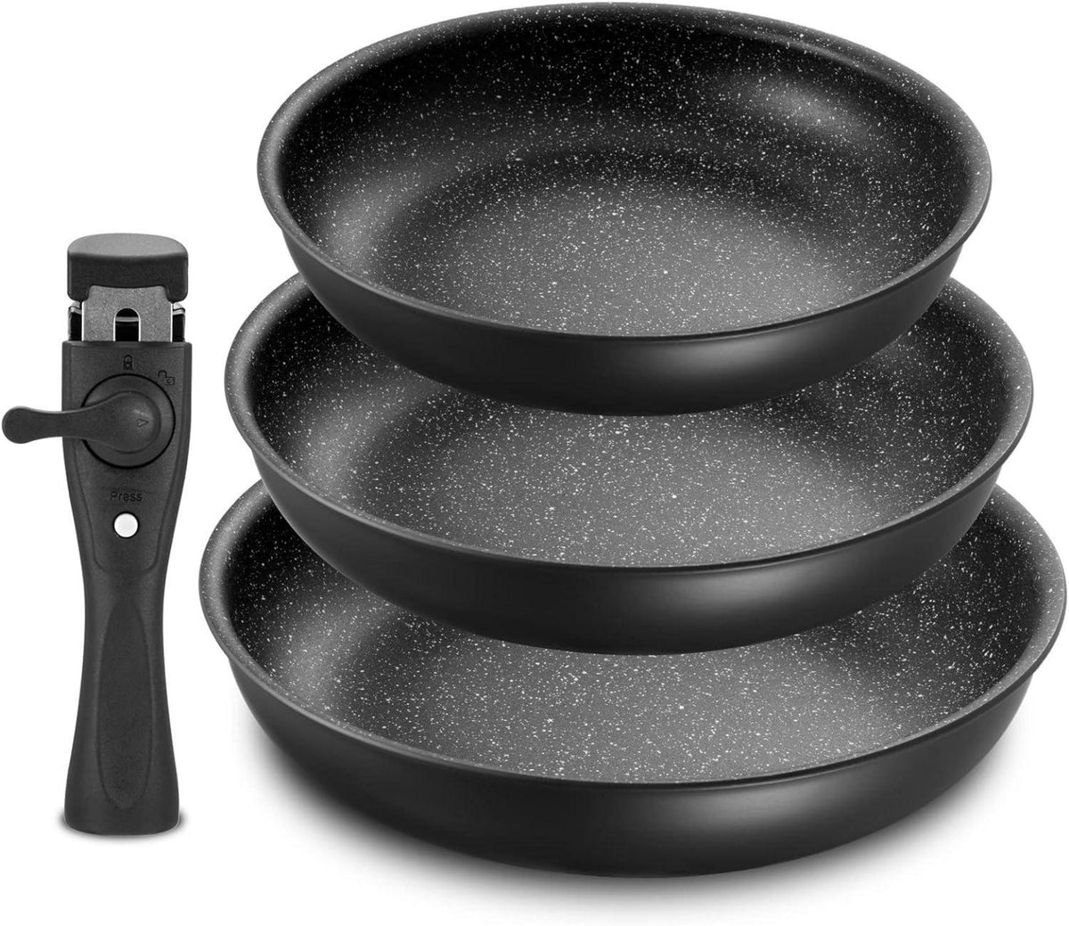Pfannen-Set 4-tlg mit abnehmbarem Griff | 20+24+28 cm