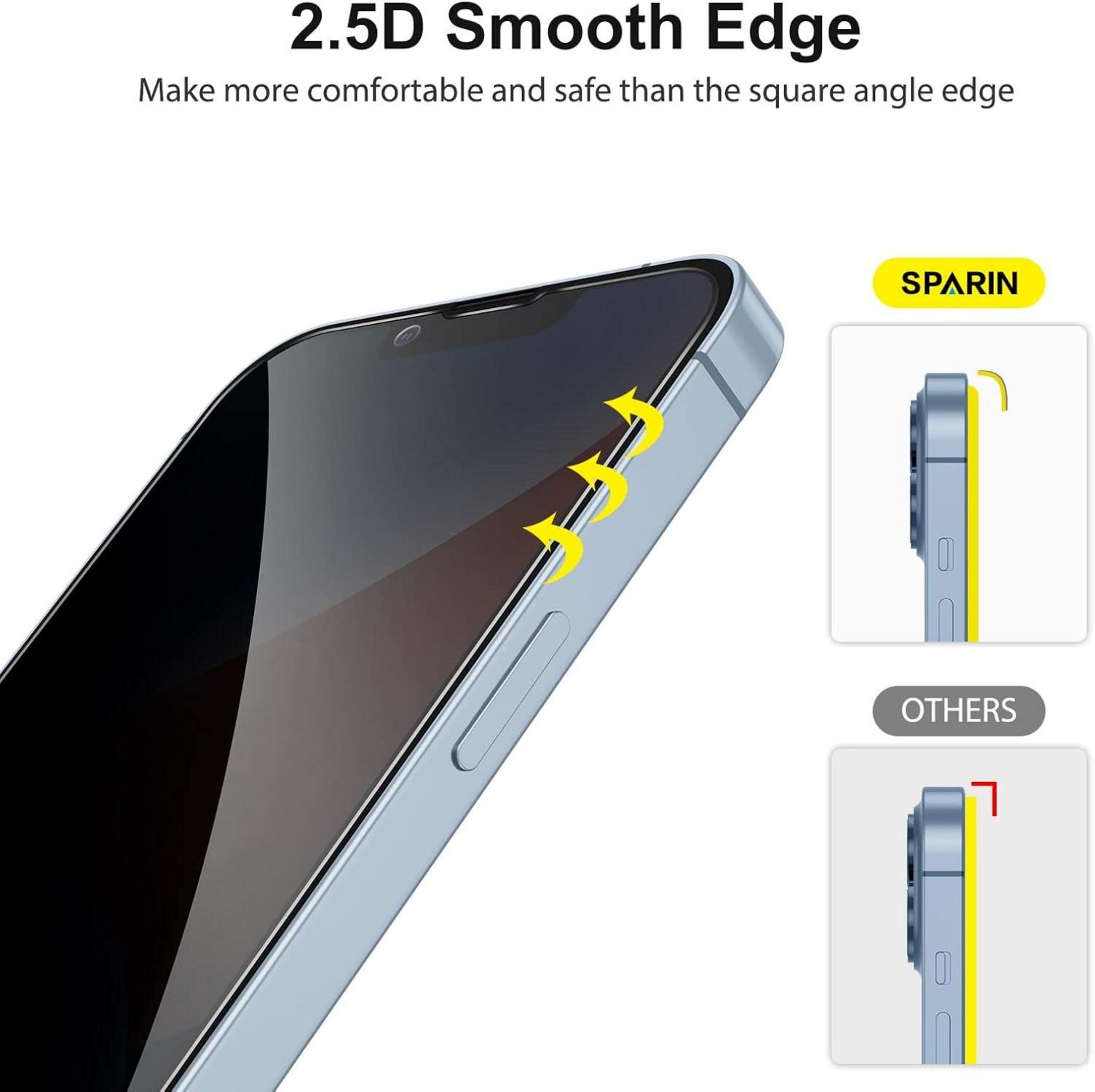 Sichtschutzfolie 2 Stück für iPhone 14 13 Pro 6,1 Zoll Anti-Spy Härte Glas