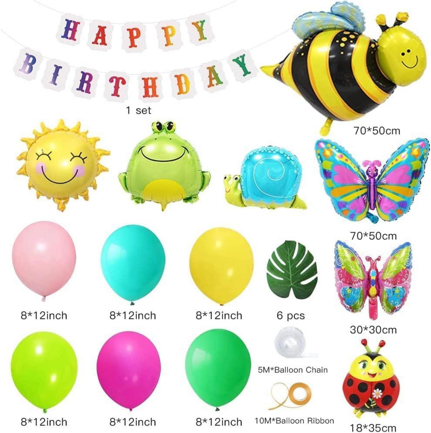 Kindergeburtstag Party Deko Set: Biene Schmetterling Frosch Luftballons Banner Palmblätte