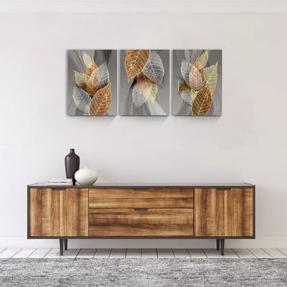 Bilder Blätter Natur Golden Pflanzen Leinwandbild Wohnzimmer Schlafzimmer Büro 90x120cm×3Stück