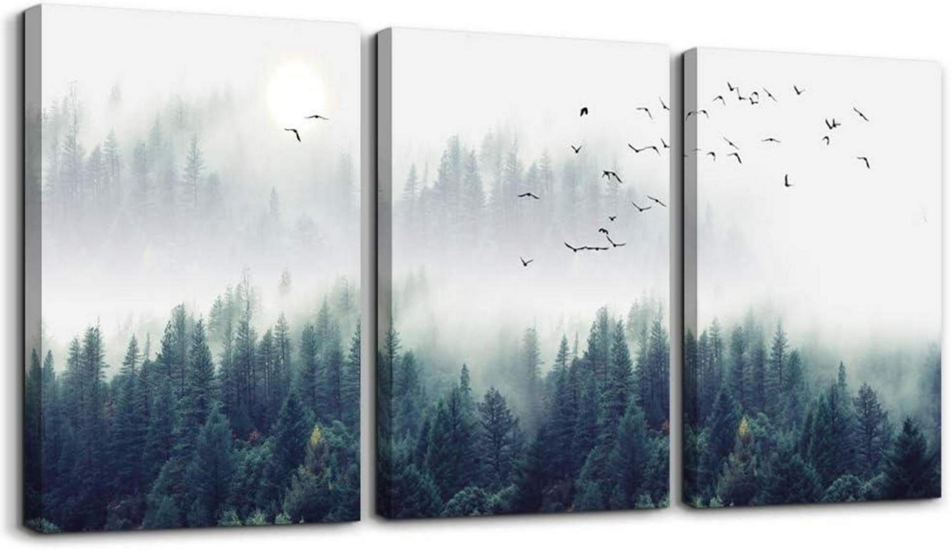 Moderne Nebelwald Leinwand Bilder 30x40cm 3er Set